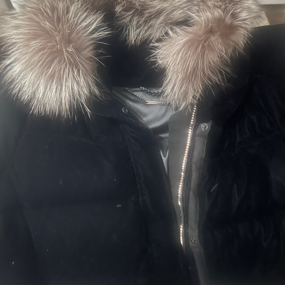 Elie Tahari extra long velvet puffer jacket parka M